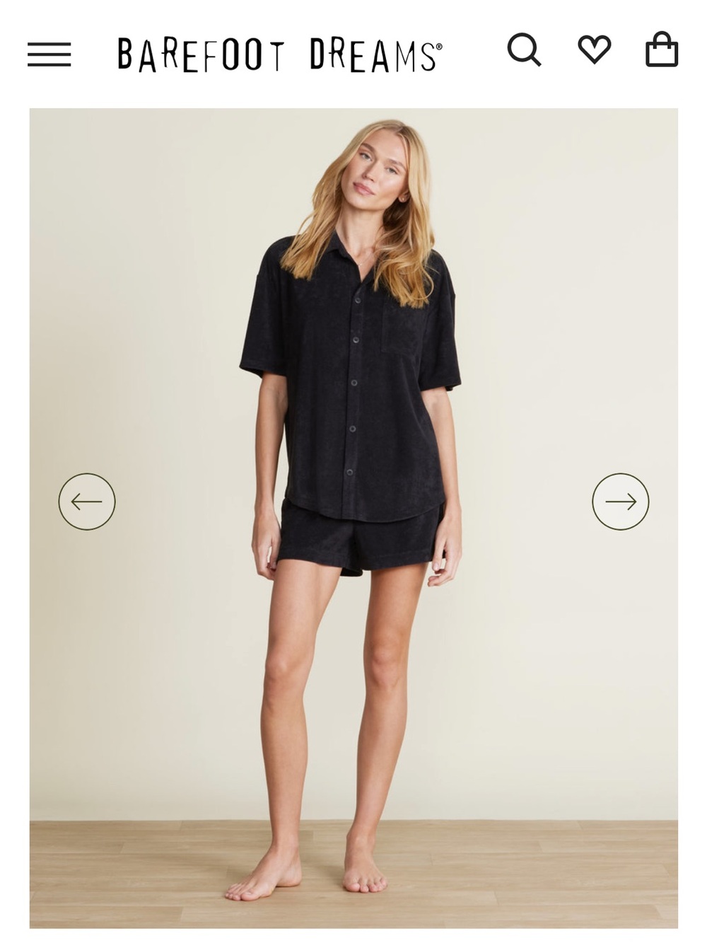 Barefoot Dreams Women's Black Terry Short and Button Down Set